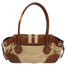 Prada-PRADA Shoulder Bag Nylon Leather Beige Brown Auth fm3273-Brown,Beige