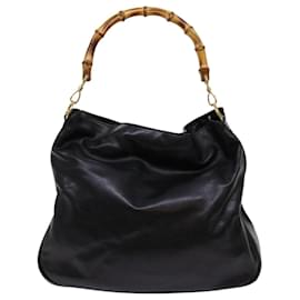 Gucci-GUCCI Bamboo Hand Bag Leather Black 001 1577 Auth ar11554-Black