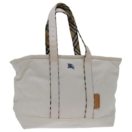 Autre Marque-Burberrys Nova Check Blue Label Tote Bag Canvas White Beige Auth bs12787-White,Beige