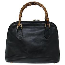 Gucci-GUCCI Bamboo Hand Bag Leather Black 000 2058 0290 Auth ep3750-Black