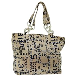 Chanel-CHANEL Bysy Line Cabas Toile Beige CC Auth 69058-Beige