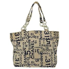 Chanel-CHANEL Bysy Line Cabas Toile Beige CC Auth 69058-Beige