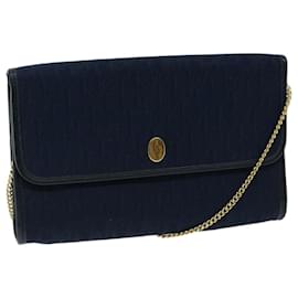 Christian Dior-Christian Dior Trotter Canvas Chain Shoulder Bag Navy Auth ep3714-Navy blue