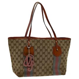 Gucci-GUCCI GG Canvas Sherry Line Tote Bag Beige Pink Green 211971 auth 69644-Pink,Beige,Green