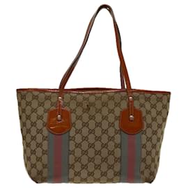 Gucci-GUCCI GG Canvas Sherry Line Tote Bag Beige Pink Green 211971 auth 69644-Pink,Beige,Green