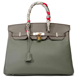 Hermès-Sac HERMES Birkin 35 en Cuir Étoupe - 101805-Taupe