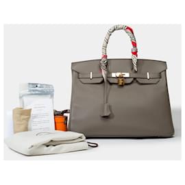 Hermès-HERMES BIRKIN BAG 35 in Etoupe Leather - 101805-Taupe