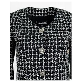 Chanel-Chaqueta de tweed negro con botones de joya Gripoix CC.-Negro