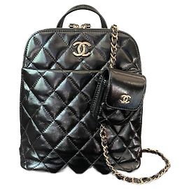 Chanel My Pocket Backpack Black Quilted Shiny Calfskin Black