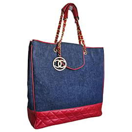 Chanel-Sac fourre-tout Chanel vintage-Rouge,Bleu