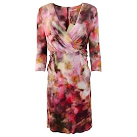 Autre Marque-Matthew Williamson – Magentafarbenes Kleid mit Blumenmuster und mehreren Aquarellfarben-Pink