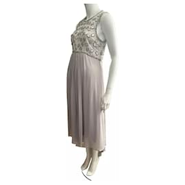 Jenny Packham-Abito da sera High-Lo, corpetto ricamato in grigio argento-Grigio