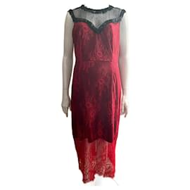 Diane Von Furstenberg-Robe en dentelle perlée rouge et noire DvF-Noir,Rouge