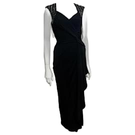 Jenny Packham-Black evening gown from jersey with embellished shoulders-Black