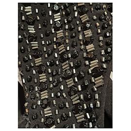 Jenny Packham-Schwarzes Abendkleid aus Jersey mit verzierten Schultern-Schwarz