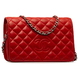 Chanel-Chanel Red Diamond CC Lammleder Geldbörse mit Kette-Rot