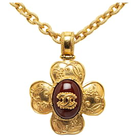 Chanel-Collar con colgante de trébol CC Chanel Gold-Dorado