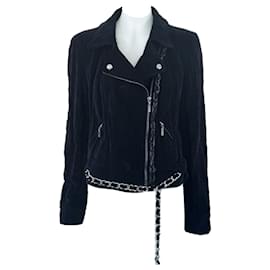Chanel-New Rarest Chain Trim Velvet Biker Jacket-Black