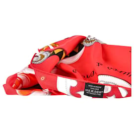 Hermès-Sciarpa triangolare stampata Hermes in seta rossa-Rosso