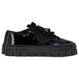 Prada Double Wheel Platform Sneaker in Black Sequin  Black