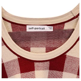 Self portrait-Self-Portrait Gingham Sweater in Red Cotton Wool-Red
