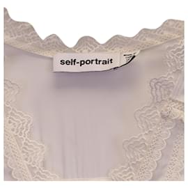 Self portrait-Mini-robe bordée de dentelle Self-Portrait en viscose de polyester blanche-Blanc