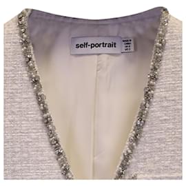 Self portrait-Self-Portrait Crystal-Embellished Boucle Blazer Dress in White Polyester-White