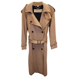Burberry-Burberry Double-Breasted Trench Coat in Beige Cupro-Brown,Beige