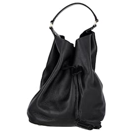 Burberry-Burberry Drawstring Bag in Black Leather-Black