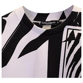 Dolce & Gabbana-Felpa cropped con stampa zebrata Dolce & Gabbana in cotone bianco e nero-Nero