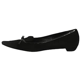 Prada-Chaussures plates à bout pointu en daim noir avec nœud verni - taille EU 40-Noir