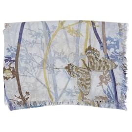 Loro Piana-Hellblauer Schal mit Blumenmuster und Fransen-Blau
