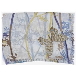 Loro Piana-Hellblauer Schal mit Blumenmuster und Fransen-Blau