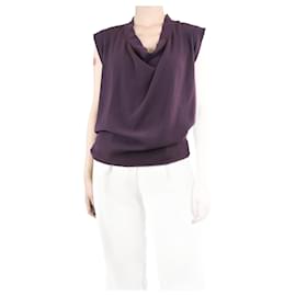 Lanvin-Blusa roxa sem mangas com decote drapeado - tamanho Reino Unido 8-Roxo