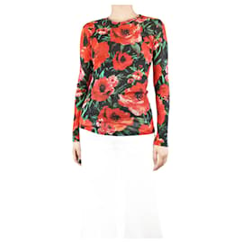 Balmain-Red and black floral printed top - size UK 10-Red