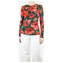 Balmain-Red and black floral printed top - size UK 10-Red