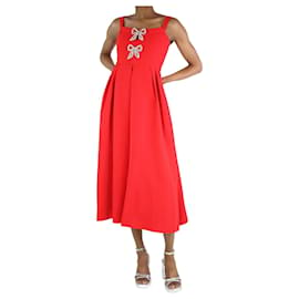 Self portrait-Red crepe bow midi dress - size UK 8-Red