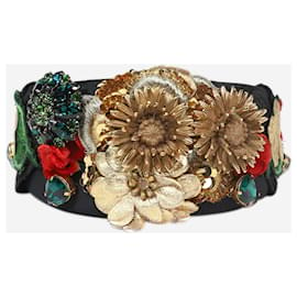 Dolce & Gabbana-Cerchietto ingioiellato con fiori neri-Nero