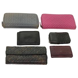 Autre Marque-BOTTEGA VENETA INTRECCIATO Wallet Leather 6Set Black Pink blue Auth bs12964-Black,Pink,Blue