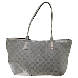 Gucci-GUCCI GG Canvas Tote Bag Silver 169946 auth 69643-Silvery