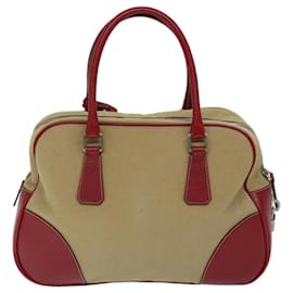 Prada-PRADA Hand Bag Canvas Beige Red Auth ep3816-Red,Beige