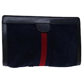Gucci-GUCCI Sherry Line Clutch Bag Suede Navy Red Auth th4726-Red,Navy blue