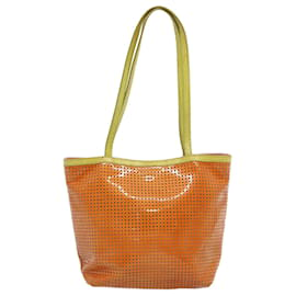 Fendi-FENDI Hand Bag Enamel Orange Auth 69455-Orange