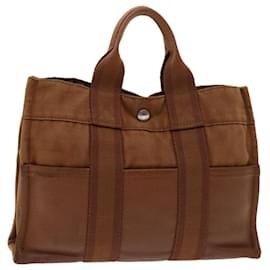 Hermès-HERMES Fourre Tout PM Hand Bag Canvas Brown Auth bs12716-Brown