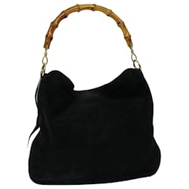 Gucci-GUCCI Bamboo Shoulder Bag Suede Outlet Black 001 8577 auth 69636-Black