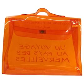 Hermès-HERMES Vinyl Kelly Hand Bag Vinyl Orange Auth 68794-Orange