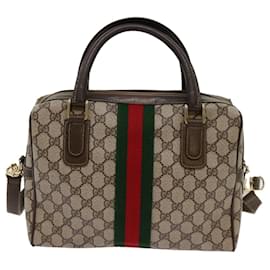 Gucci-GUCCI GG Supreme Web Sherry Line Hand Bag PVC 2way Beige 378 002 3839 auth 69338-Beige