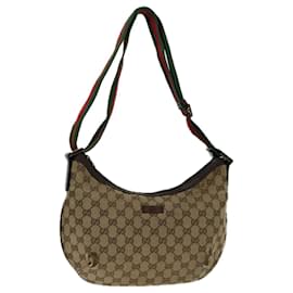 Gucci-GUCCI GG Canvas Web Sherry Line Shoulder Bag Beige Red Green 181092 auth 69646-Red,Beige,Green