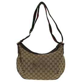 Gucci-GUCCI GG Canvas Web Sherry Line Shoulder Bag Beige Red Green 181092 auth 69646-Red,Beige,Green