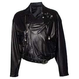 Gianni Versace-Gianni Versace, biker jacket with safety pins-Black